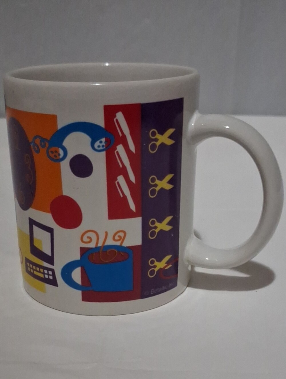 Vintage 1984 Taylor & Ng Primary Supplies Mug Cut and Paste Pop Art Scissors